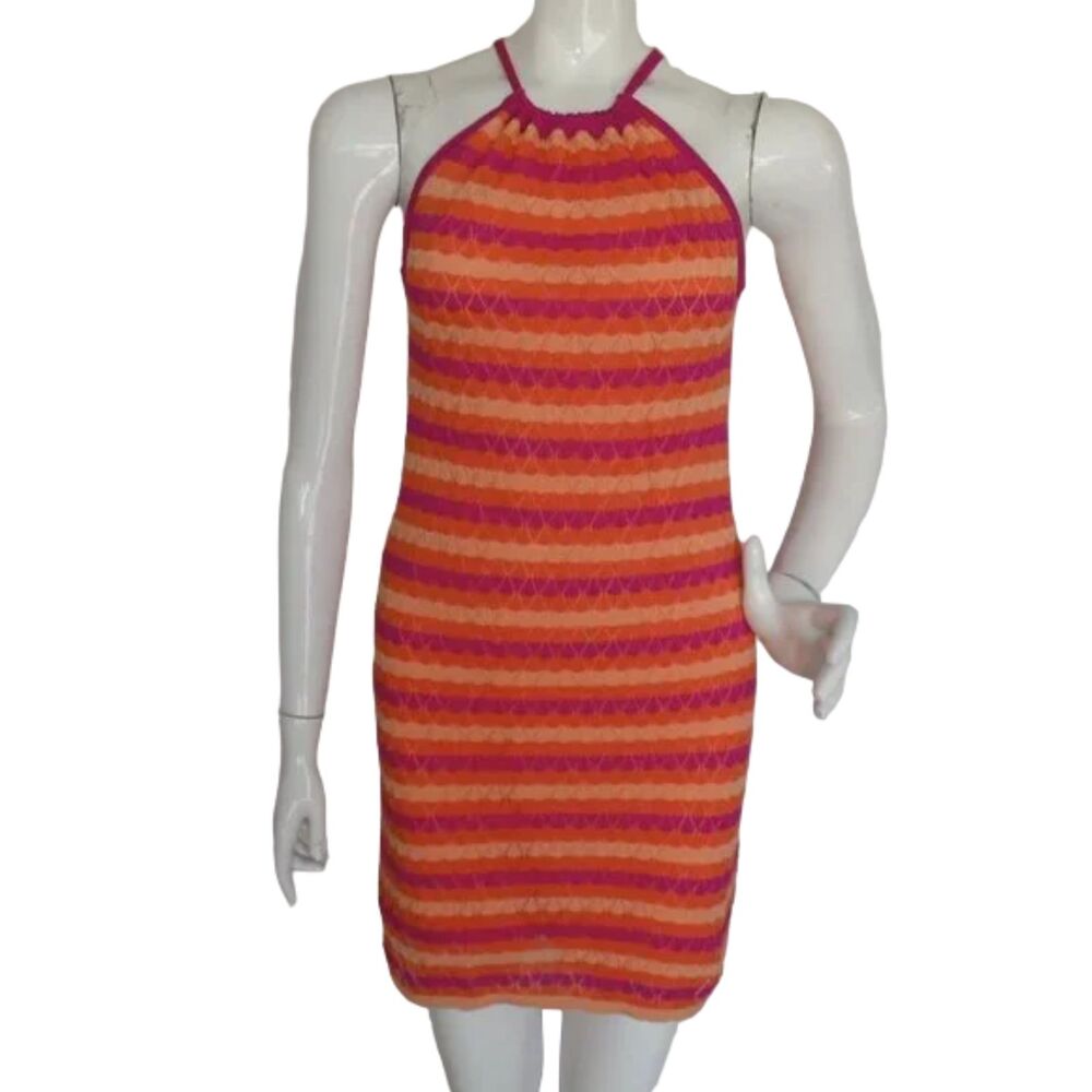 Trina TRINA TURK Dress, P,  Pointelle Knit, Tie back/Keyhole, Lined, Mini